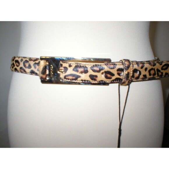 New Womens Designer Escada NWT $495 Leopard Belt Leather Logo Fur 70 27.5 XXS XS - Picture 9 of 11